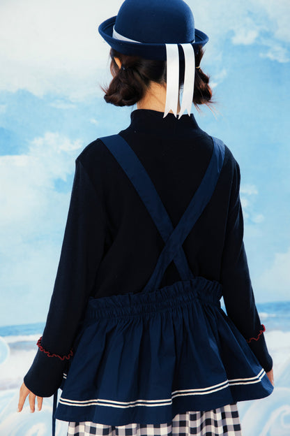 Layered-Look Wolf Embroidery Plaid Apron Dress