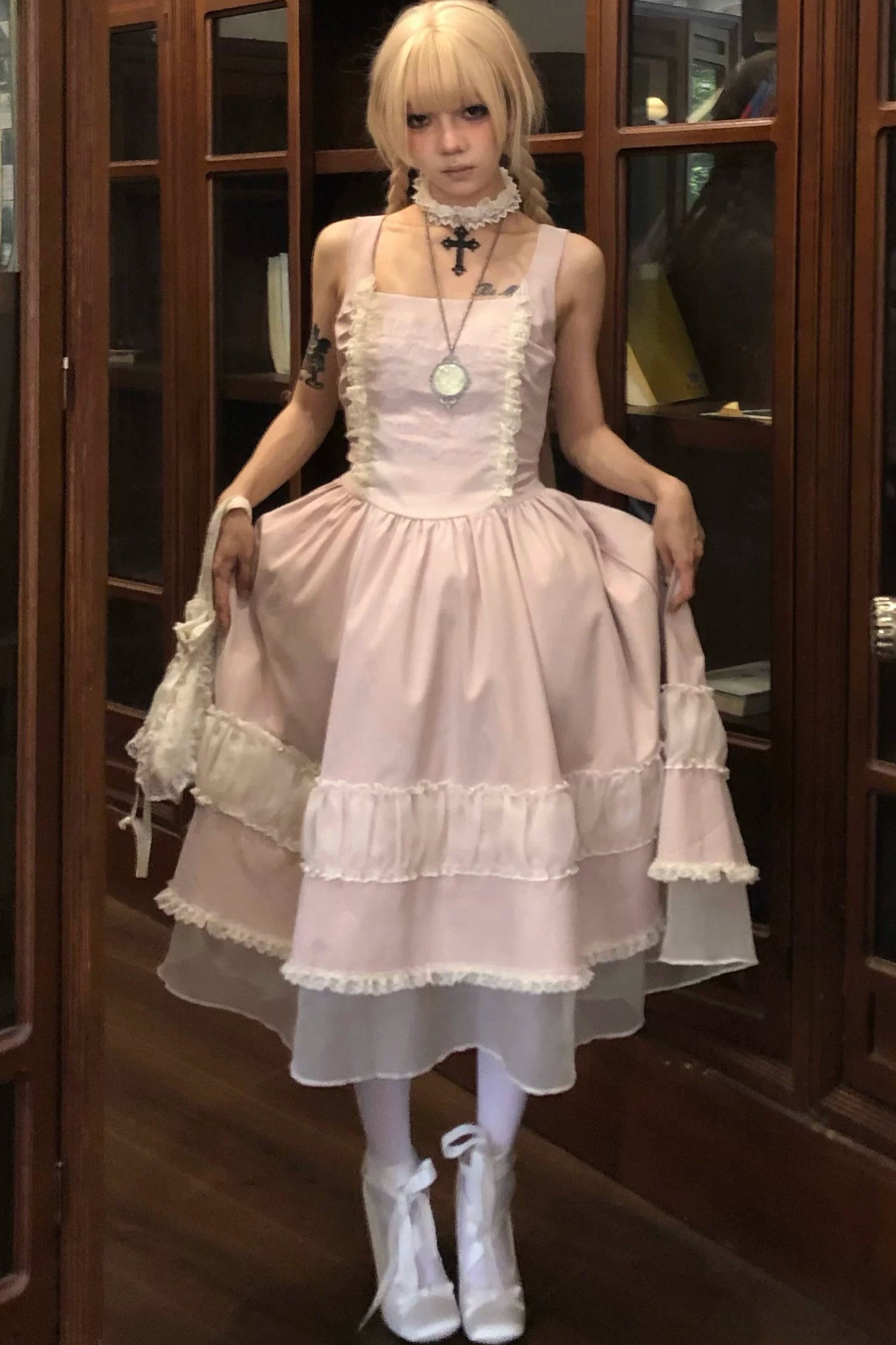 Pink Lace Embroidered Dress Set-Up