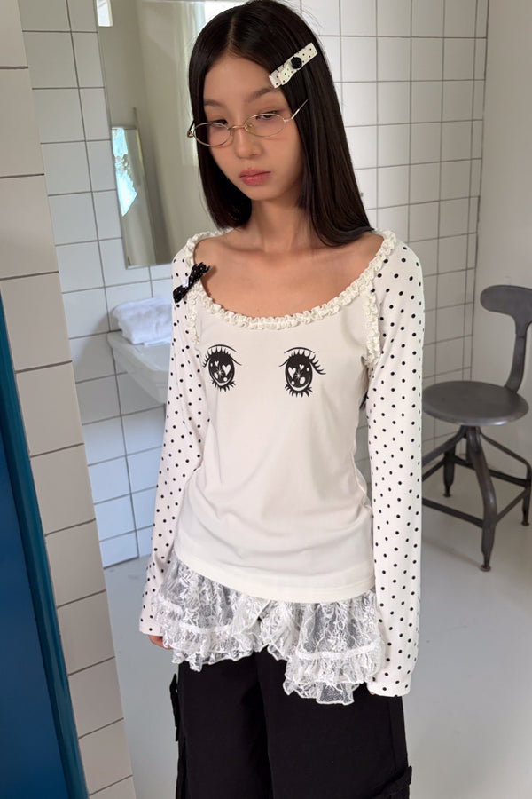 Polka Dot Eye Print Long Sleeve Top