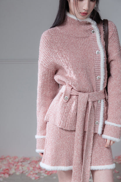 Set aus Oberteil und Rock aus Wollstrickgarn mit Blumenmuster