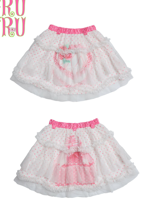 Double-Layer Double-Sided Cake Print White Gauze Skirt