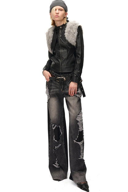 Layered Patchwork Fur Trim Vest