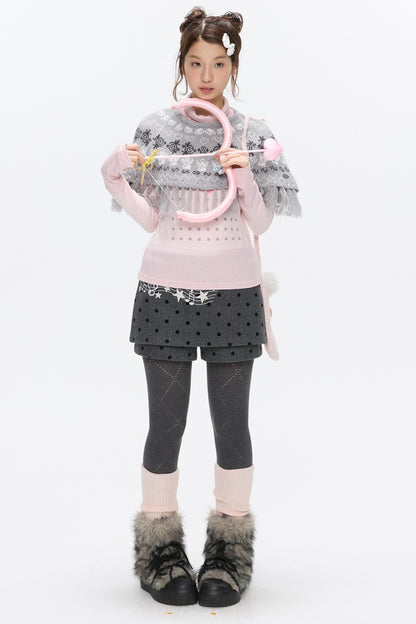 Fair Isle Tassel Knit Cape