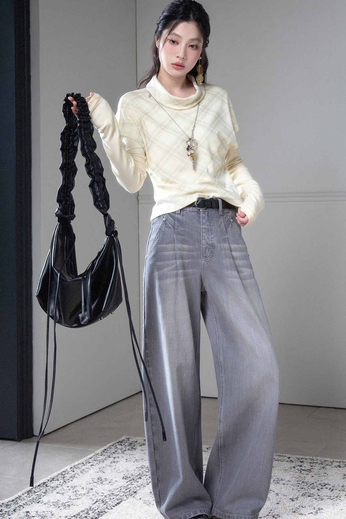Plaid T-Shirt With Base Layer Top Set