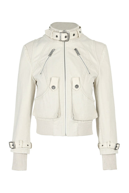 Washed Distressed Patchwork Short Jacket