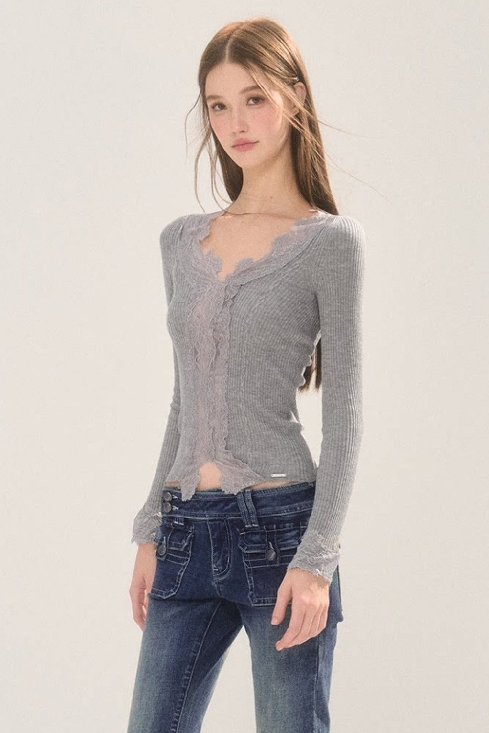 Elastic Lace Knit Sweater