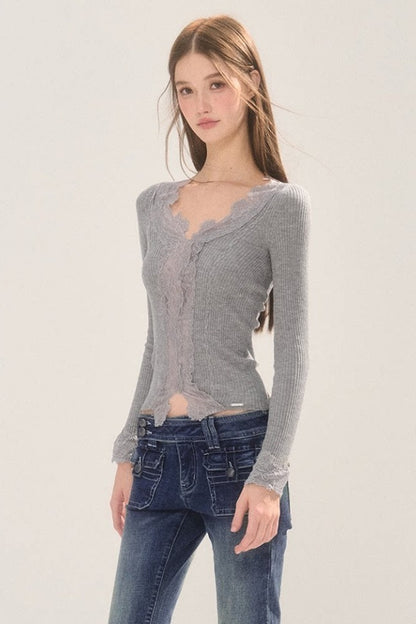 Elastic Lace Knit Sweater