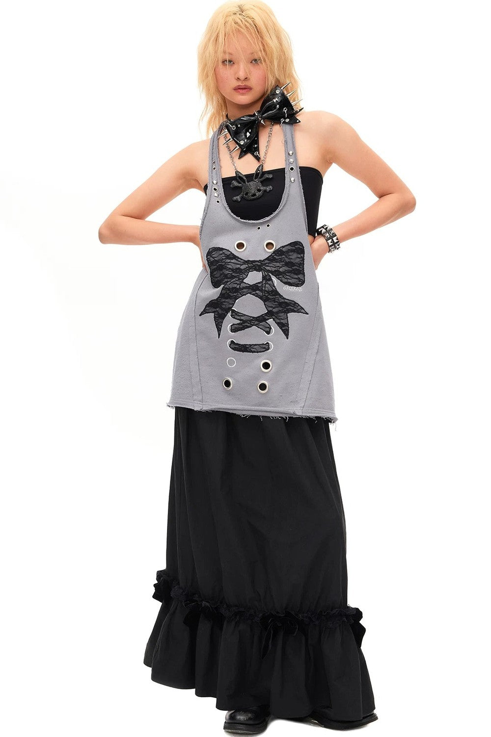 Velvet Bow Pleated Skirt