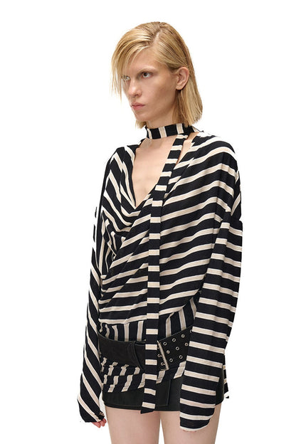 Asymmetrical Striped Long-Sleeve T-Shirt