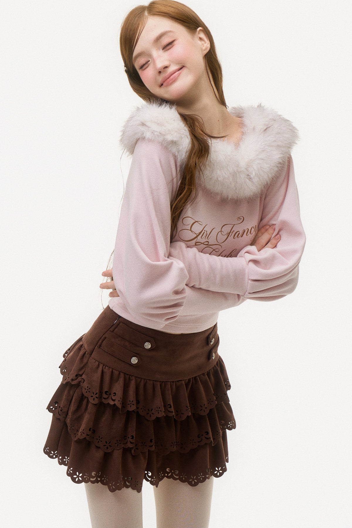 Off-Shoulder Fox Fur Knit Top