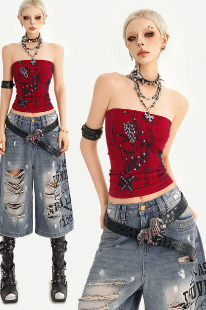 Red Gothic Studded Tube Top