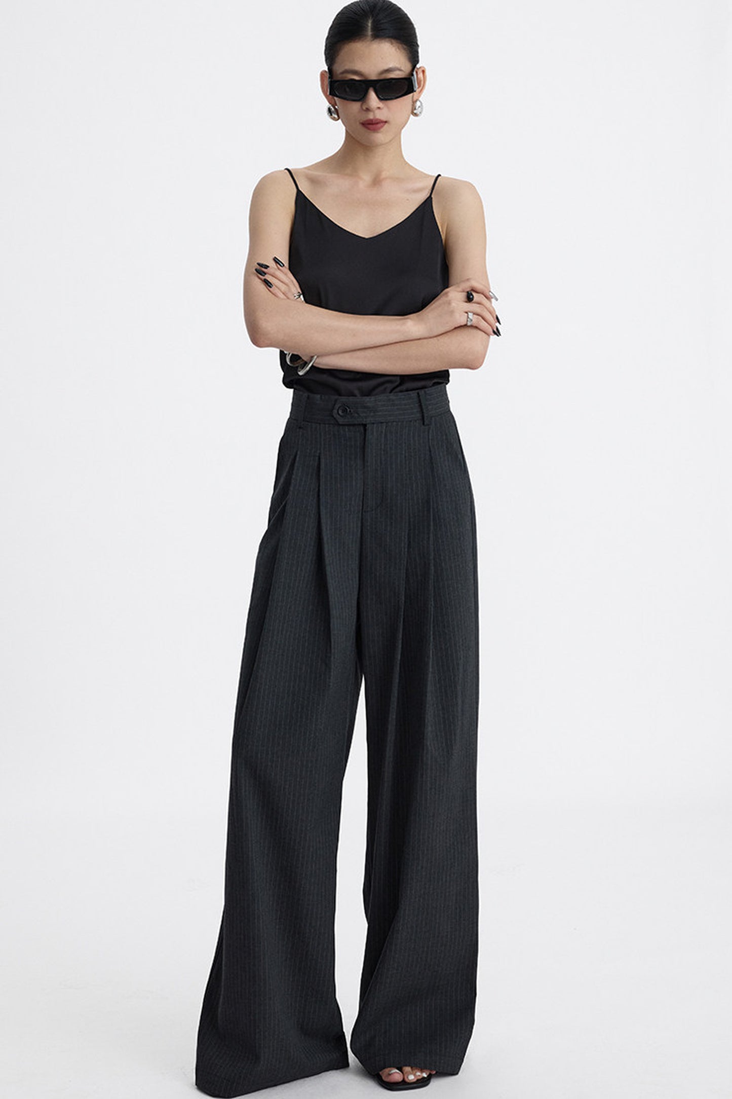 Pleated Pinstripe Wide-Leg Trousers