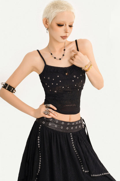 Star Embellished Camisole Cardigan And Long Skirt Set-Up