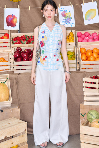 Fruit Print Halter Top and Skirt Set-Up