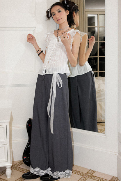 Gray Edge Lace Trim Trousers