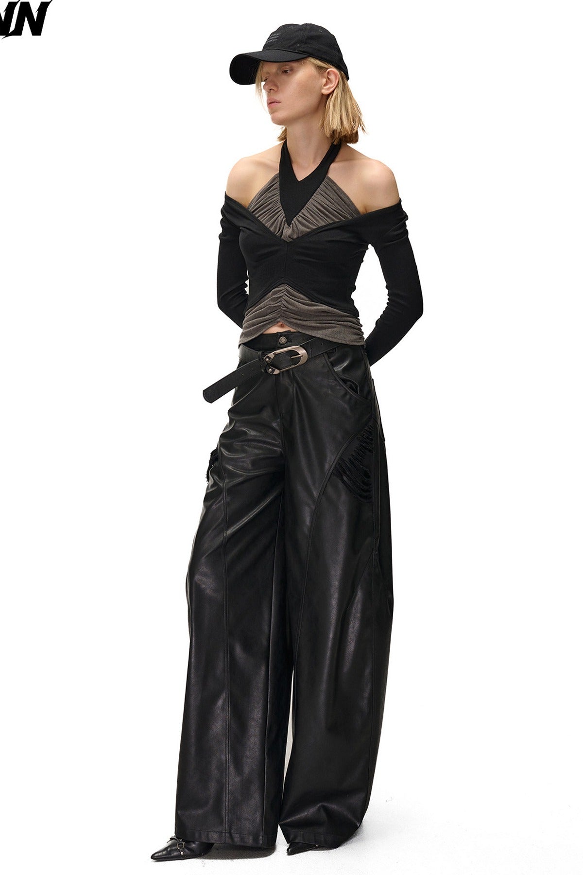 Bougainvillea Pleated Halter Neck Patchwork Irregular T-shirt