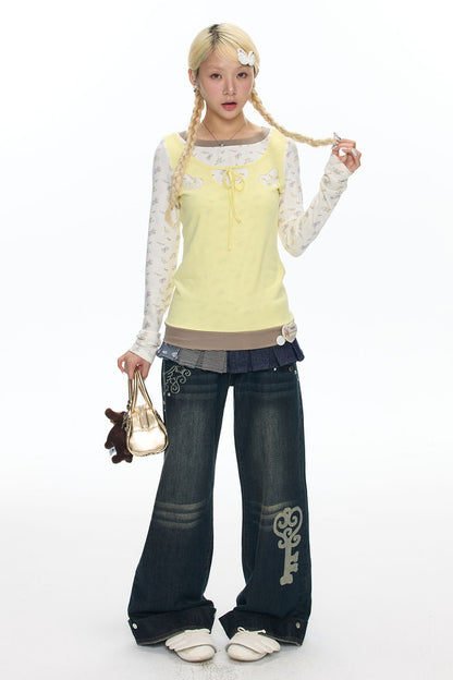 Embroidery Layered-Look Top