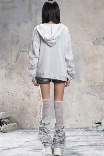 Loose Distressed Rivet Hooded Sweatshirt