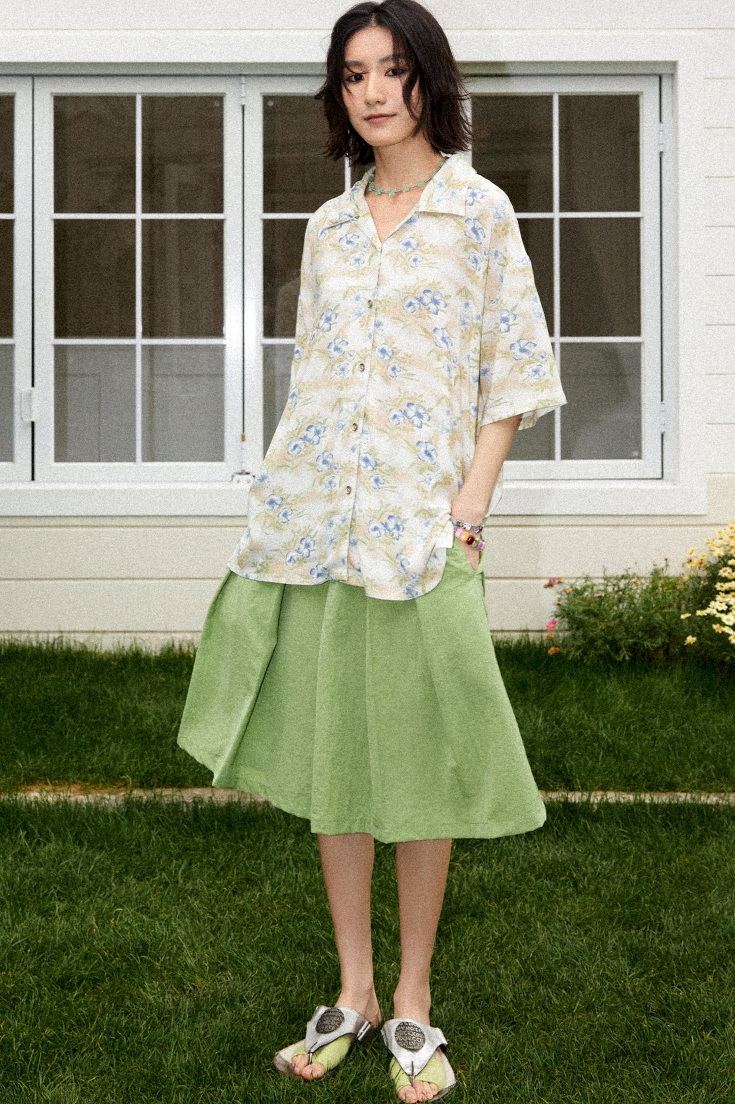 Hawaiian Contrast Print Blouse