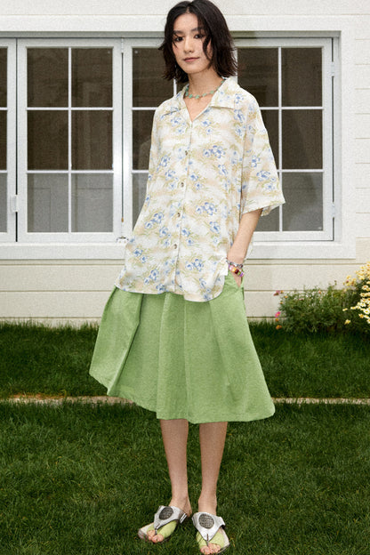 Hawaiian Contrast Print Blouse