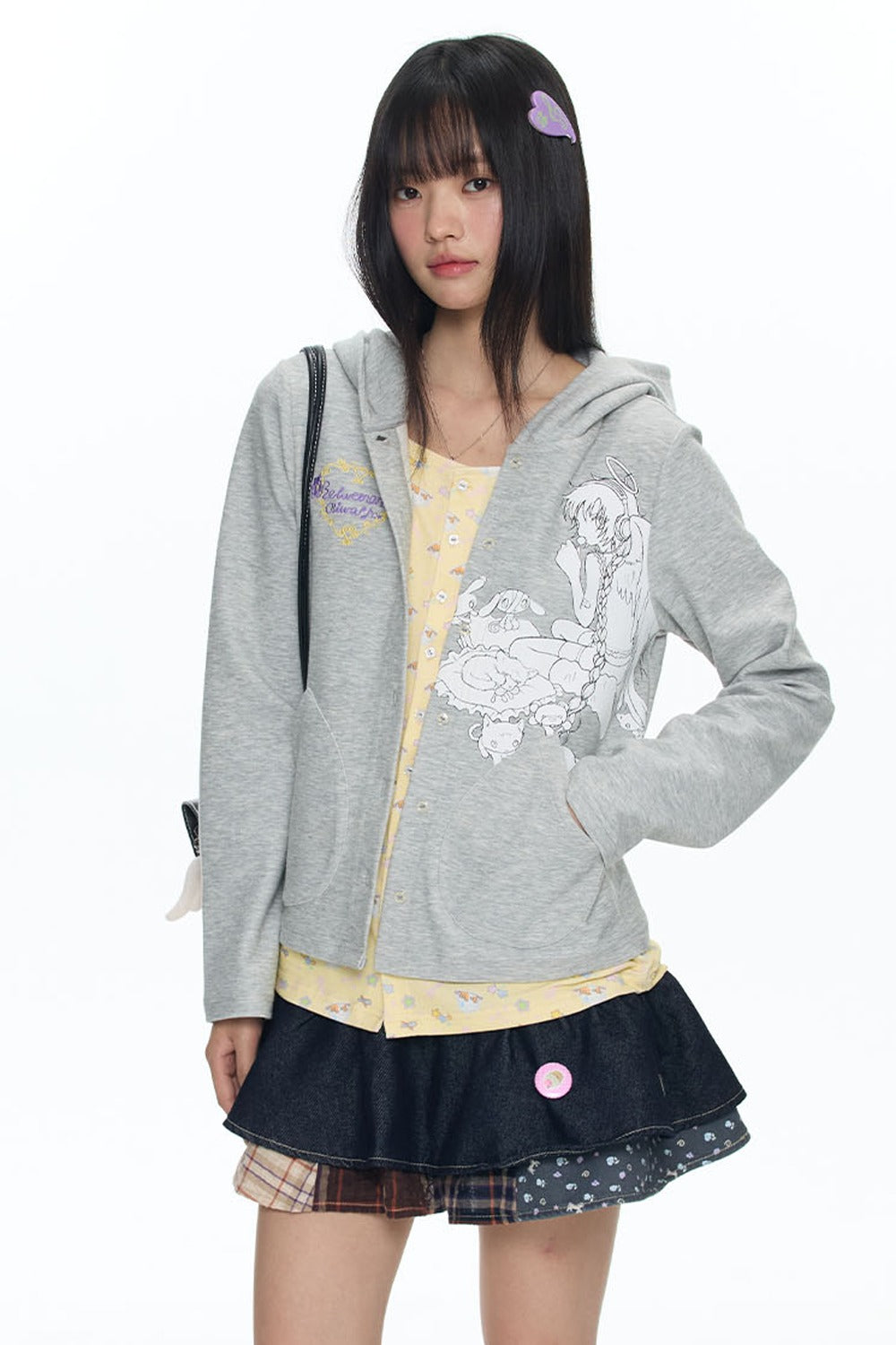 Frog Layered-Look Hooded Cardigan
