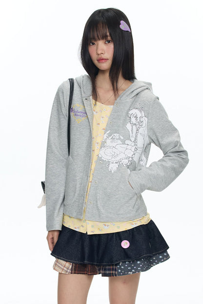 Frog Layered-Look Hooded Cardigan