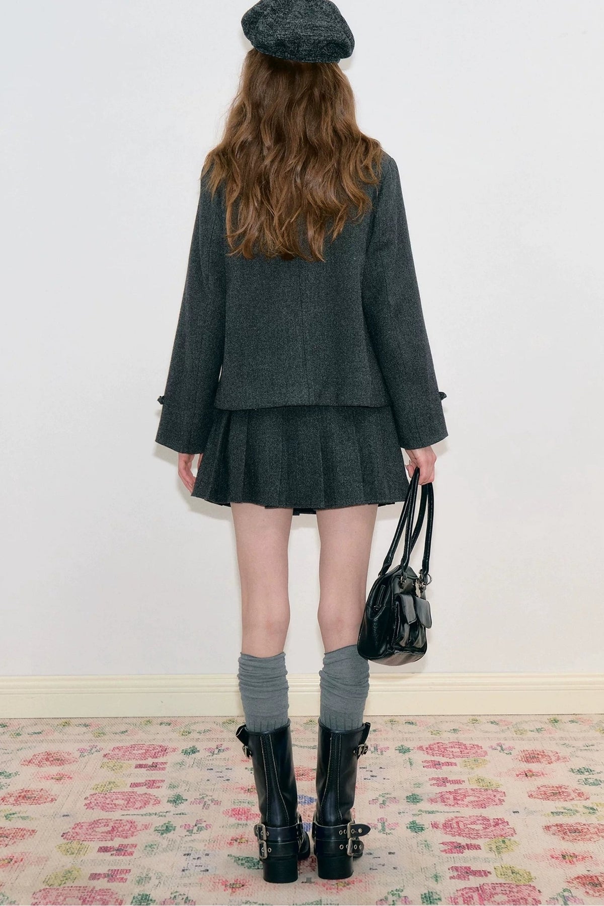 High-Waisted Double-Breasted Pleated Skirt