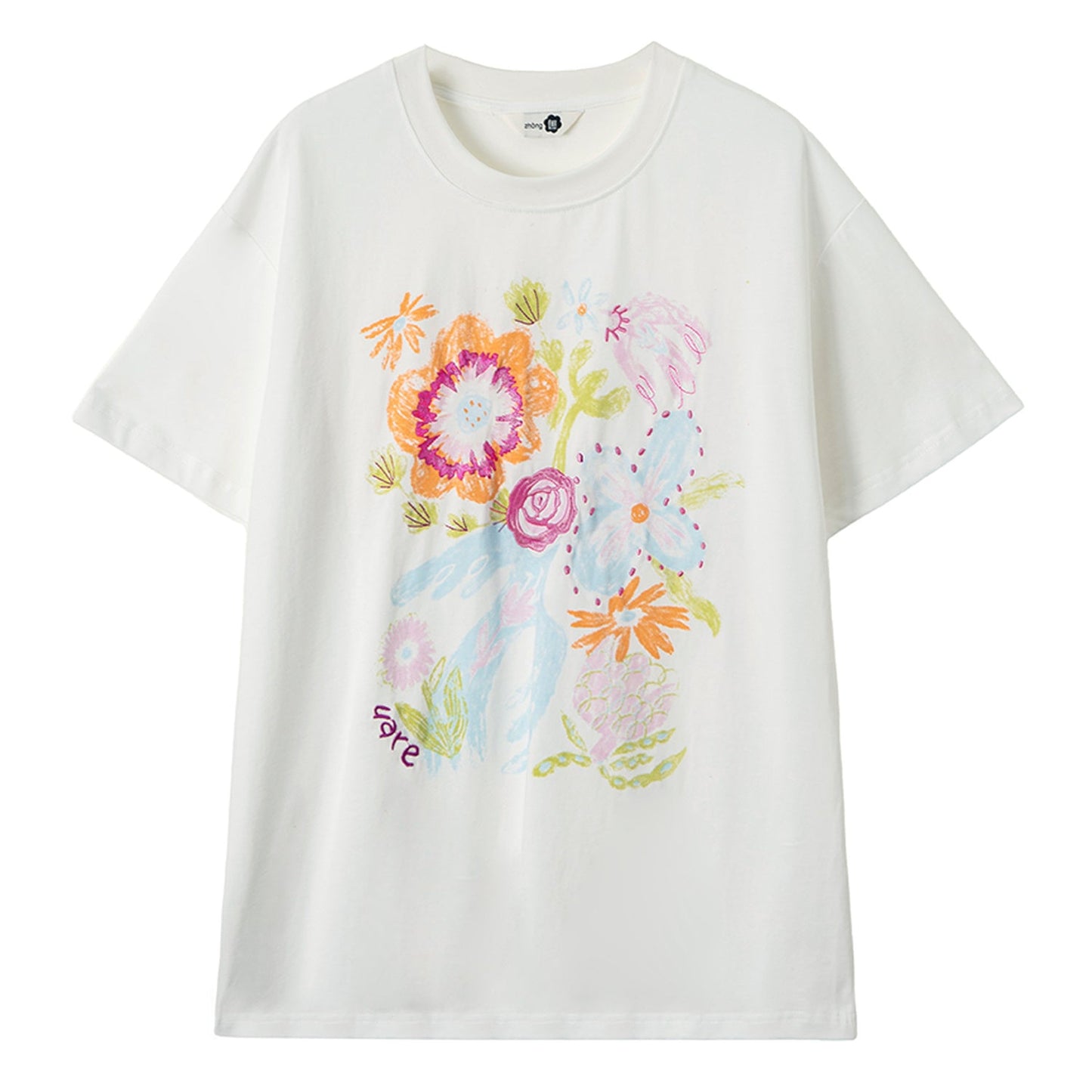 Hand-Painted Floral Bird Embroidered T-Shirt
