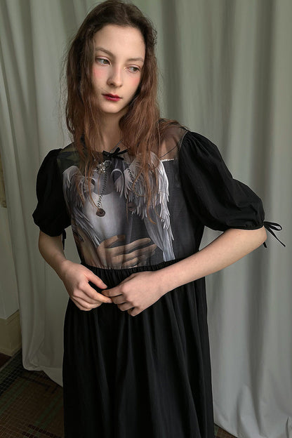 Tempera Oil Painting Print Short-Sleeved Dress