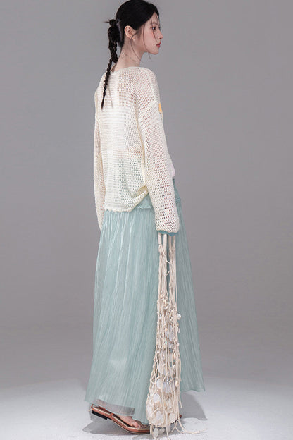Color Clash Jacquard Knit Blouse