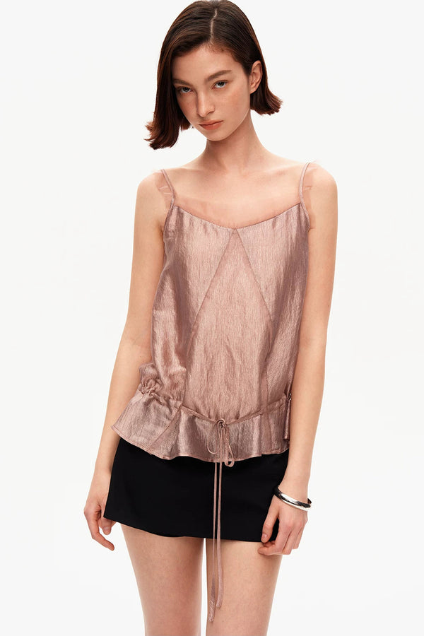 Shimmering Mesh Ruffled Top