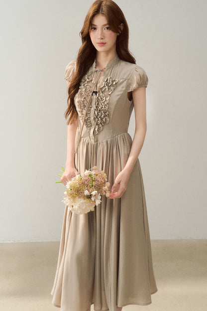 Robe à col en V à motif floral en acétate