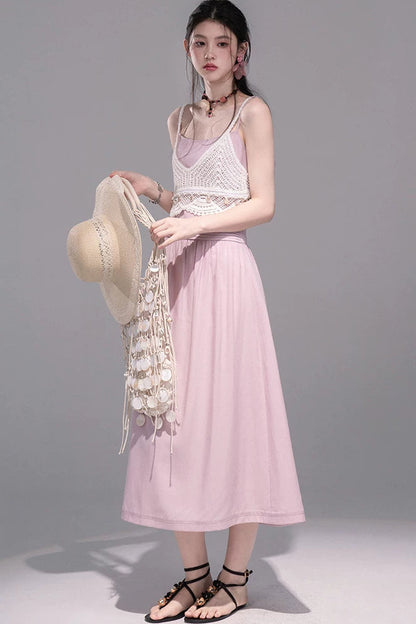 Peach Pink Crochet Dress Set