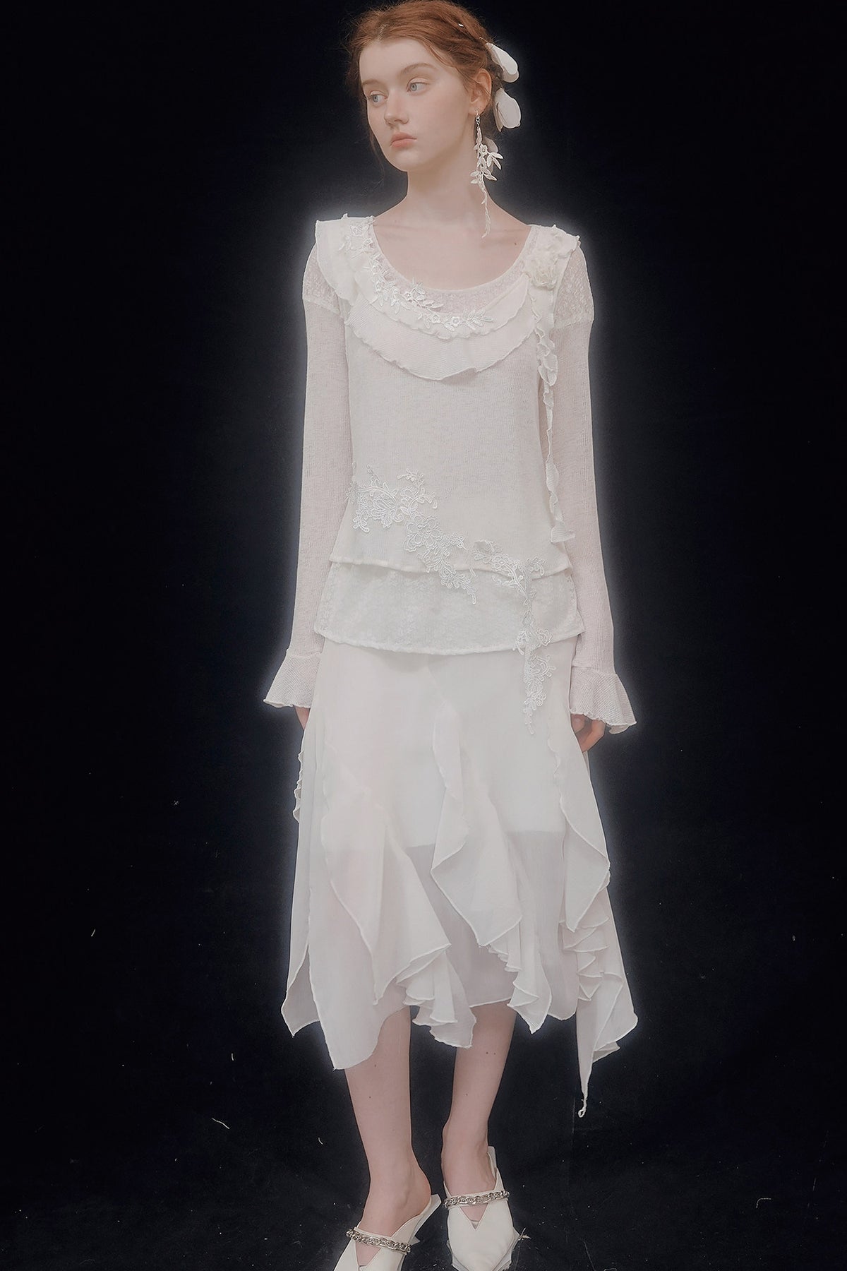 White Lace Knit Top