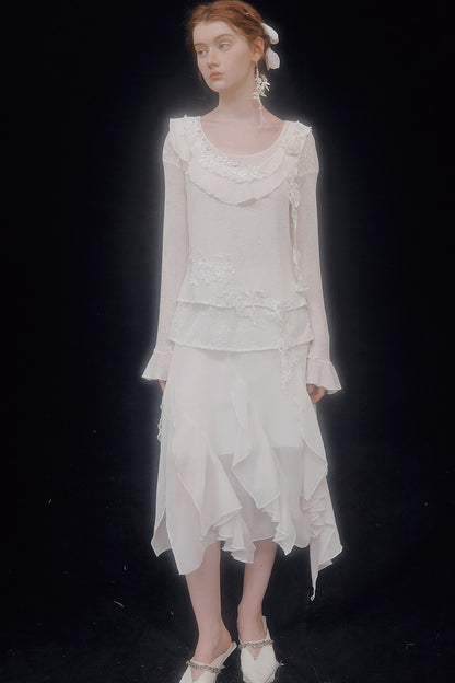 White Lace Knit Top