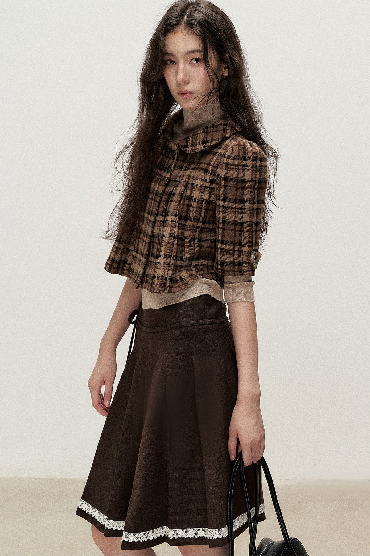 Retro Woolen Pleated Short Jacket