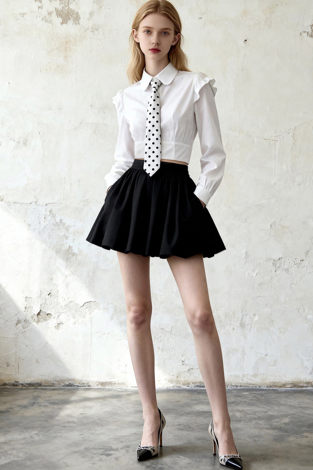 White Shirt and Black A-Line Skirt Set-Up