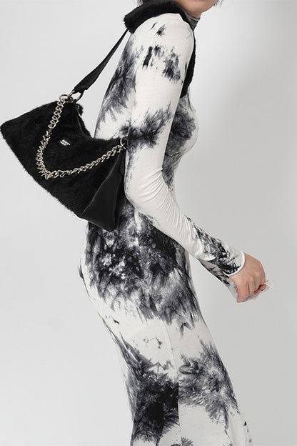 Solid Color Fur Underarm Crossbody Shoulder Bag