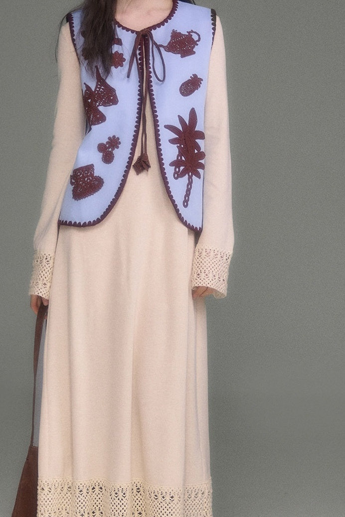 Tassel Knit Cape and Dress Set-Up