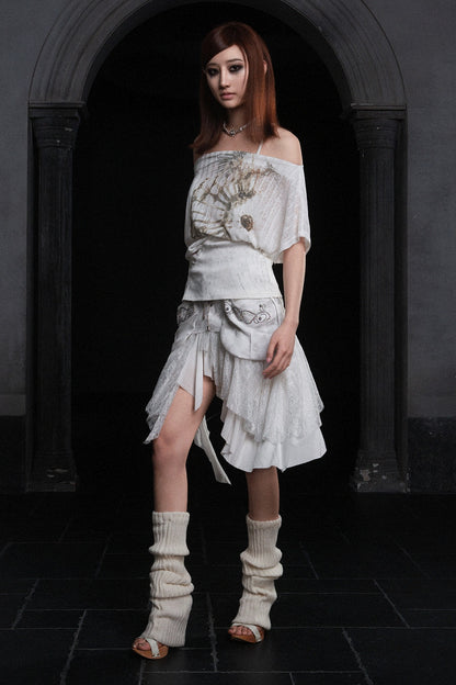 Printed Off-Shoulder Short-Sleeve T-Shirt