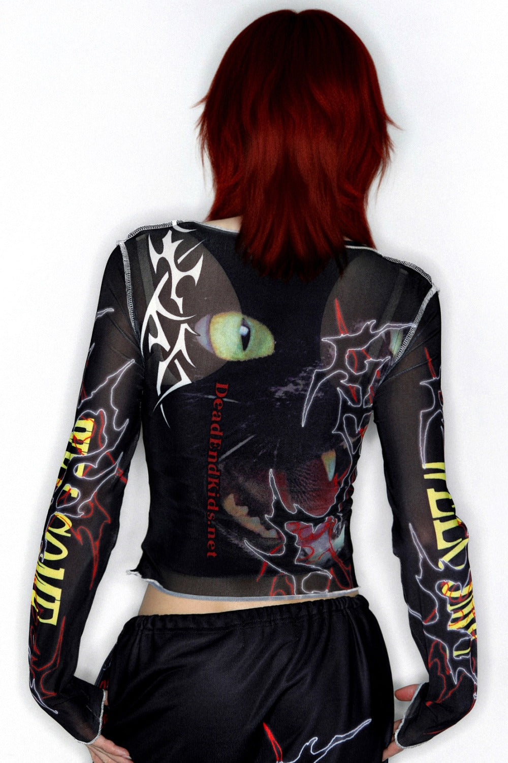 Y2K Graphic Long Sleeve Mesh Top
