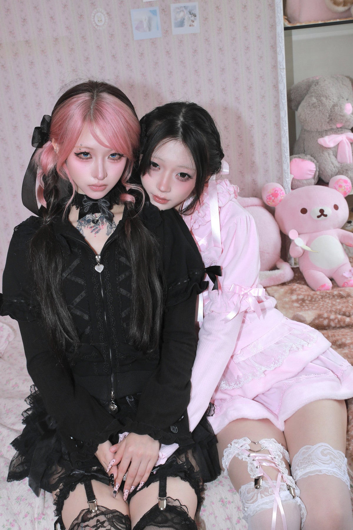 Black Cat Ear Sweatshirt Jacket and Pink Skirt Set-Up