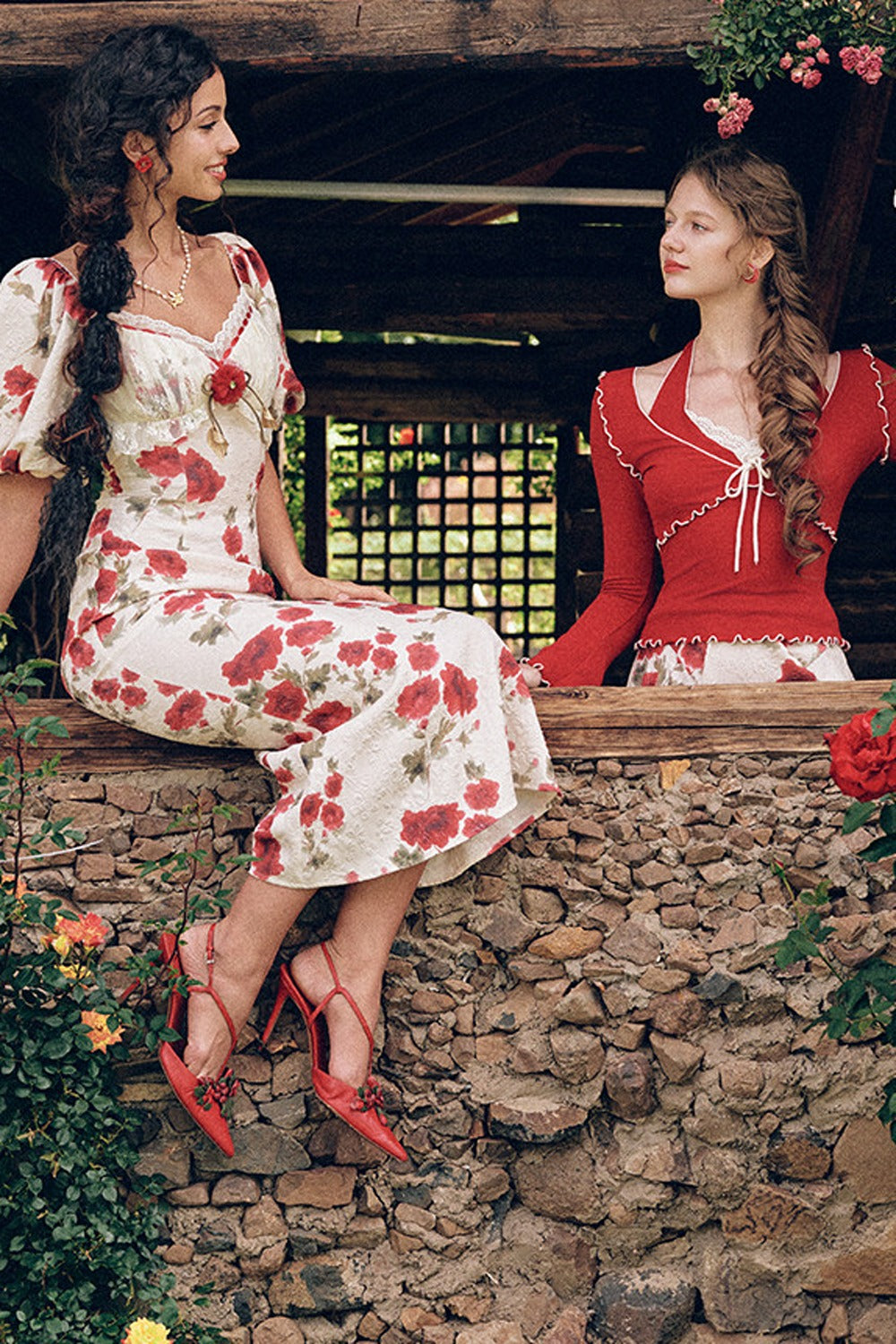 French Pastoral Floral Base Layer Top and Dress Set-Up