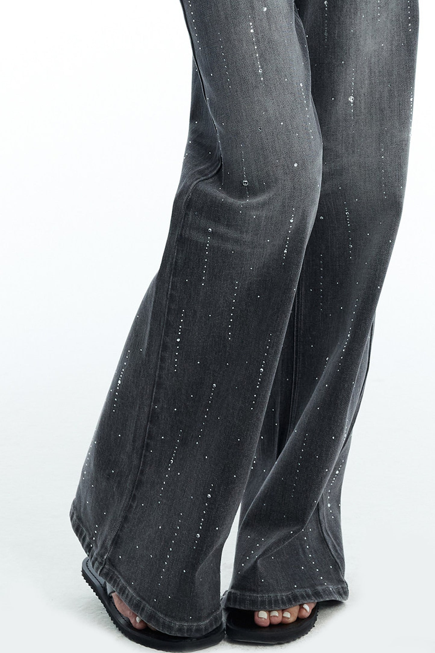 Scattered Rhinestone Wide-Leg Jeans