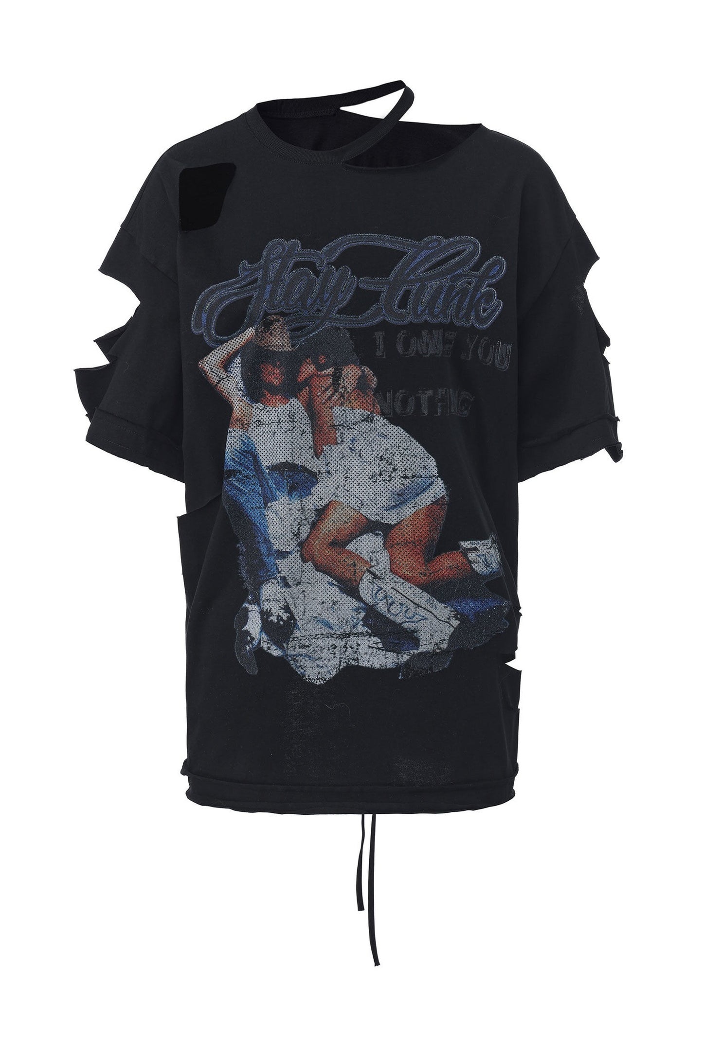 Hand-Torn Punk Back Hollow-Out Straps T-Shirt