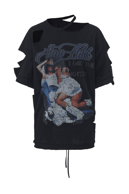 Hand-Torn Punk Back Hollow-Out Straps T-Shirt