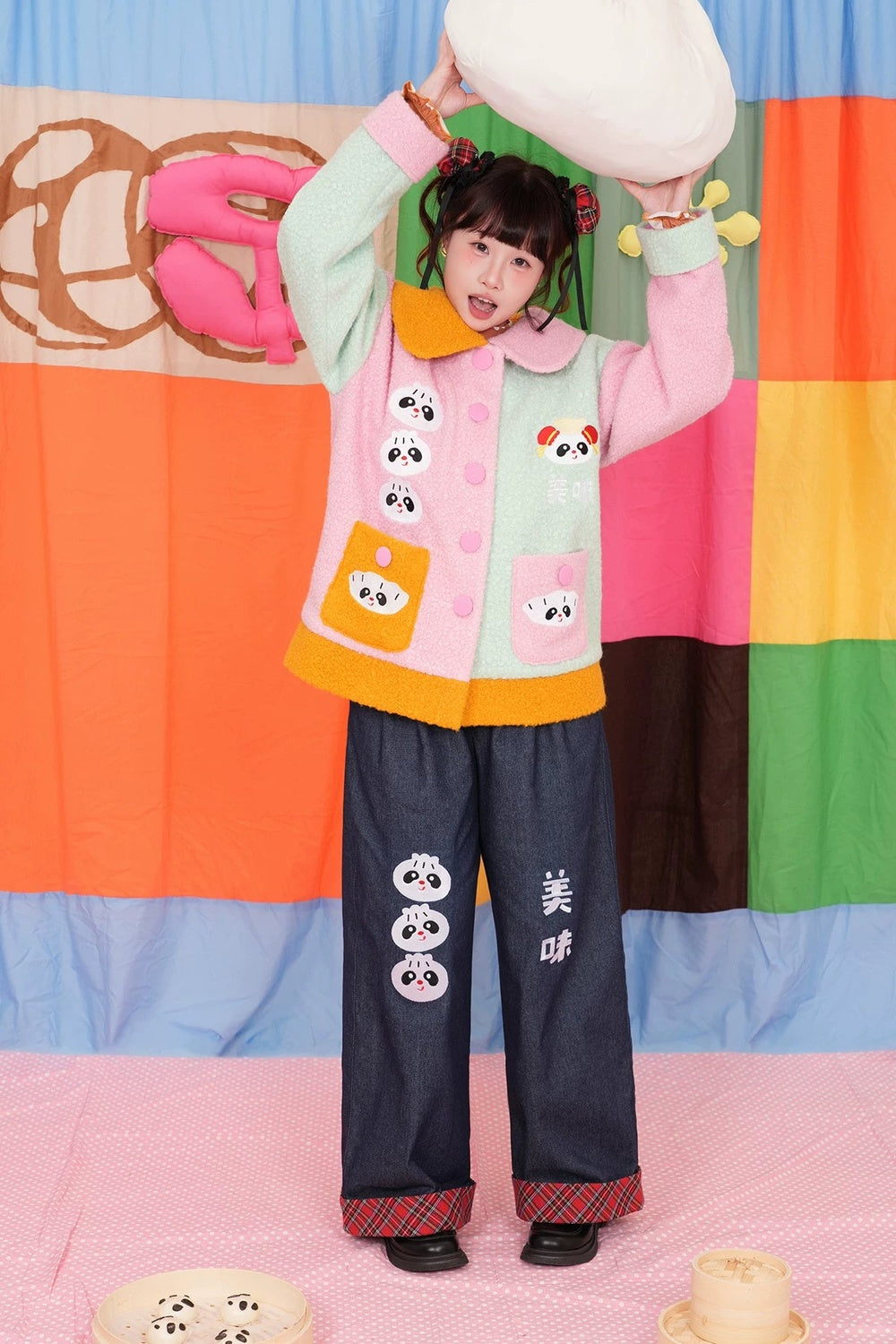 Colorful Embroidered Panda Woolen Jacket