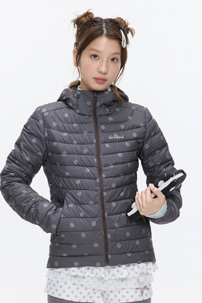 Hooded Ribbed Polka Dot Down Jacket