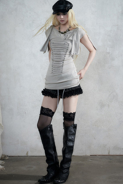 Rhinestone Corset Short-Sleeve Knit Dress