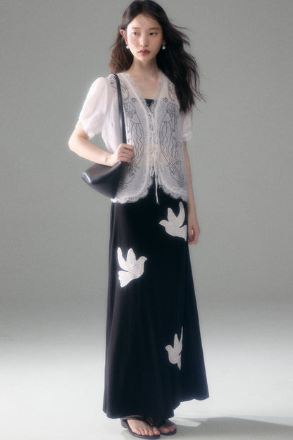 Mermaid Print Tencel Linen Short-Sleeve Shirt